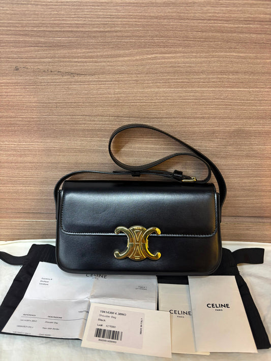 Celine Triomphe Shoulder Calfskin Black GHW 2022