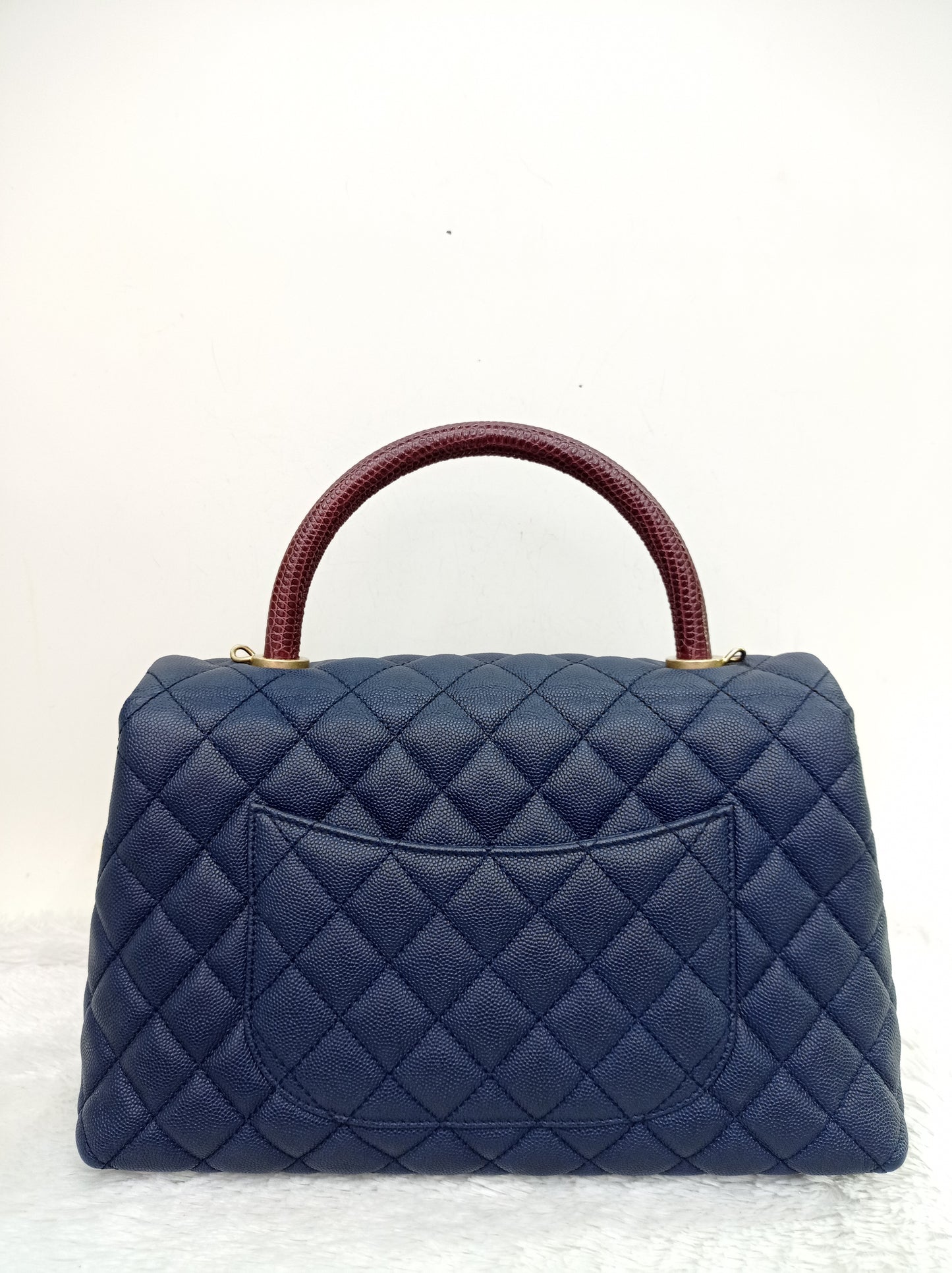 Chanel Coco Handle Medium Caviar Blue Handle Lizard GHW #24
