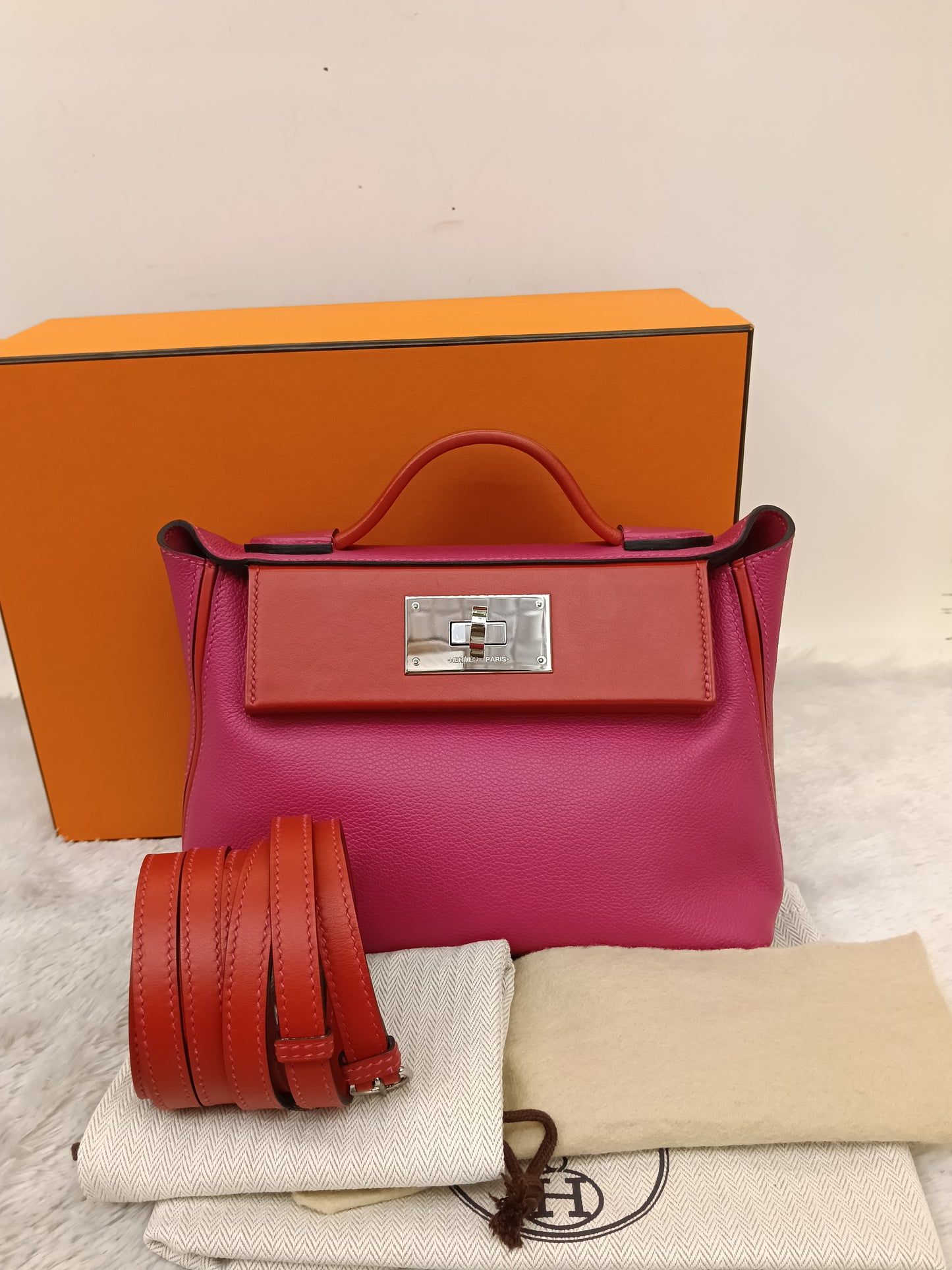 Hermes 2424 Mini Evercolour Swift Rose Mexico Rouge De Coeur PHW #Z