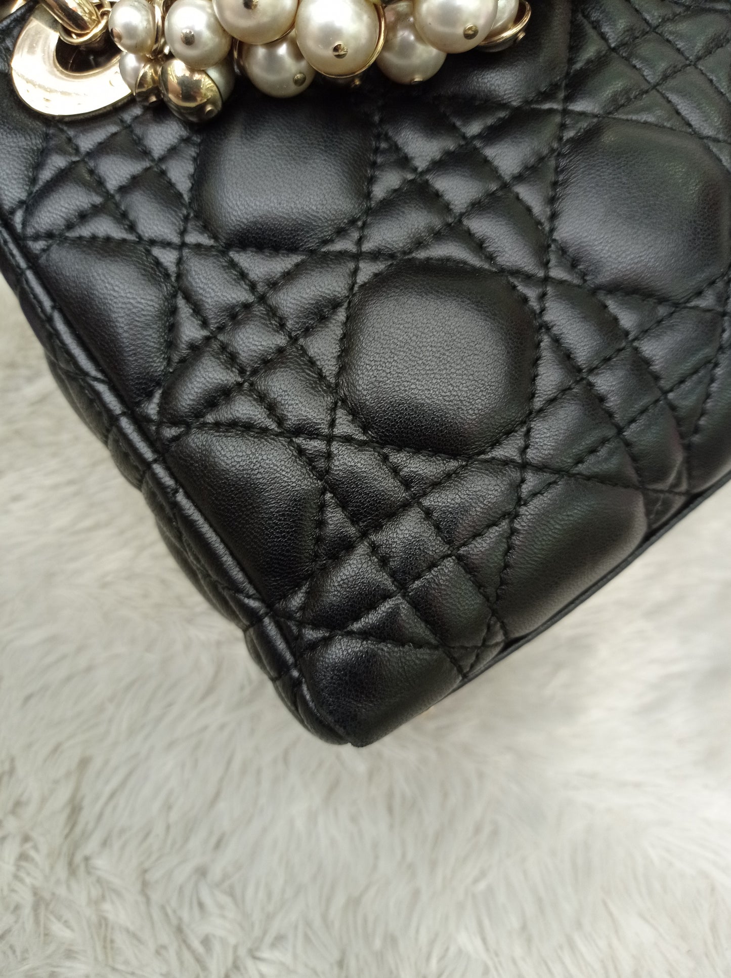 Lady Dior Mini Lamb Pearl Embellished Black GHW 2010