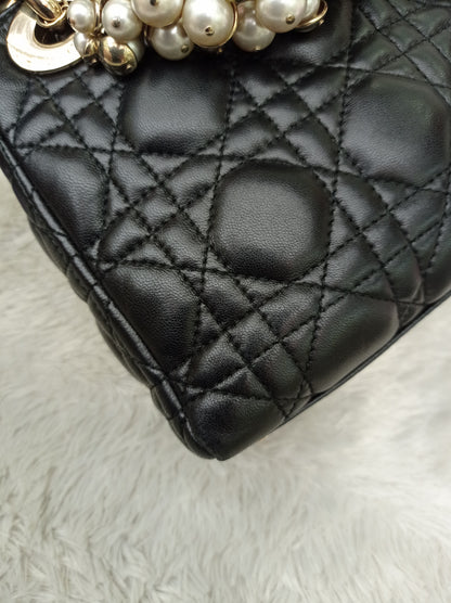 Lady Dior Mini Lamb Pearl Embellished Black GHW 2010