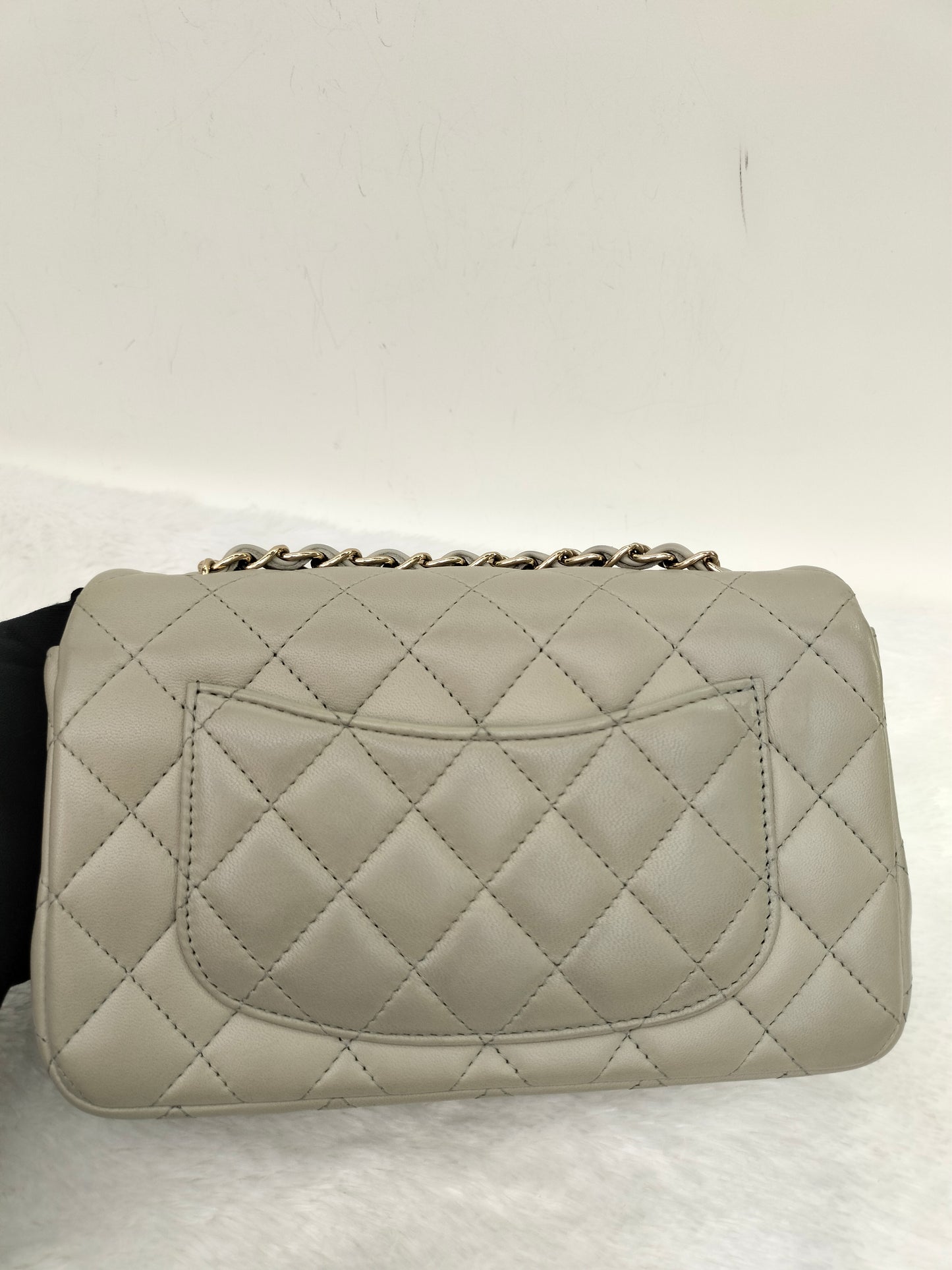 Chanel Mini Rectangular Lamb Light Grey LGHW (CHIP)