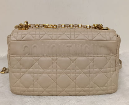 Dior Caro Medium Cannage Powder Beige Enamel Chain GHW 2023