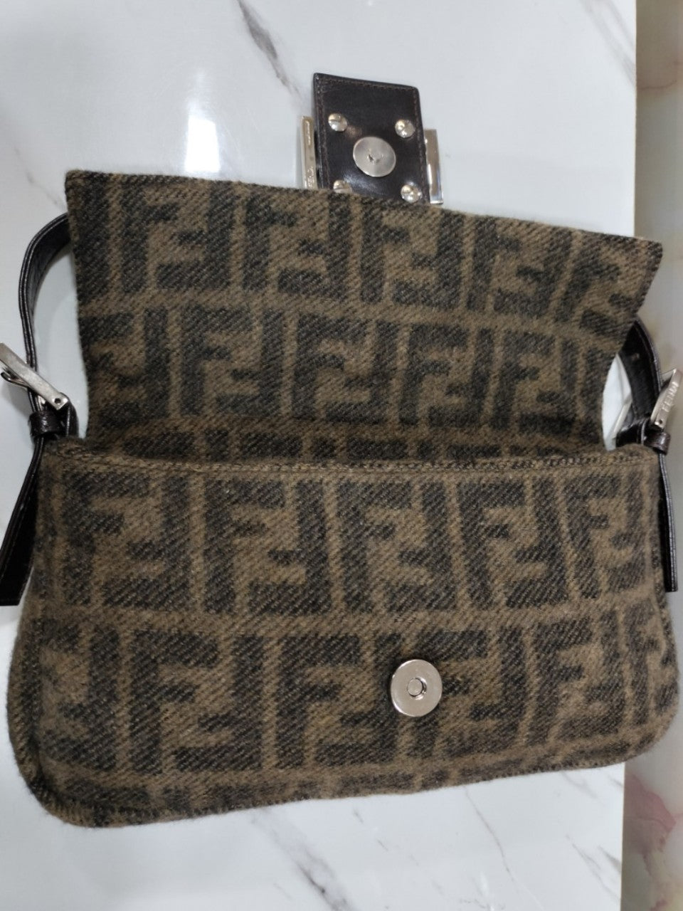 Fendi Zucca Baguette Wool Shoulder SHW