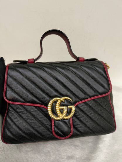 Gucci Marmont Top Handle Medium Black Red GHW