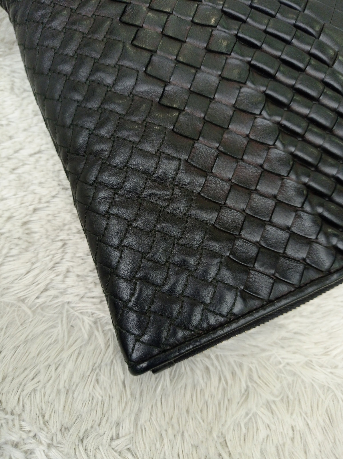Bottega Veneta Nappa Intreccio Imperatore Zip Clutch Black