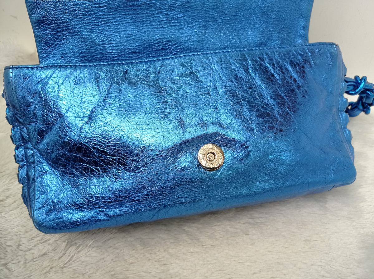 Chanel Modern Chain Flap Cracked Calfskin Metallic Blue #12