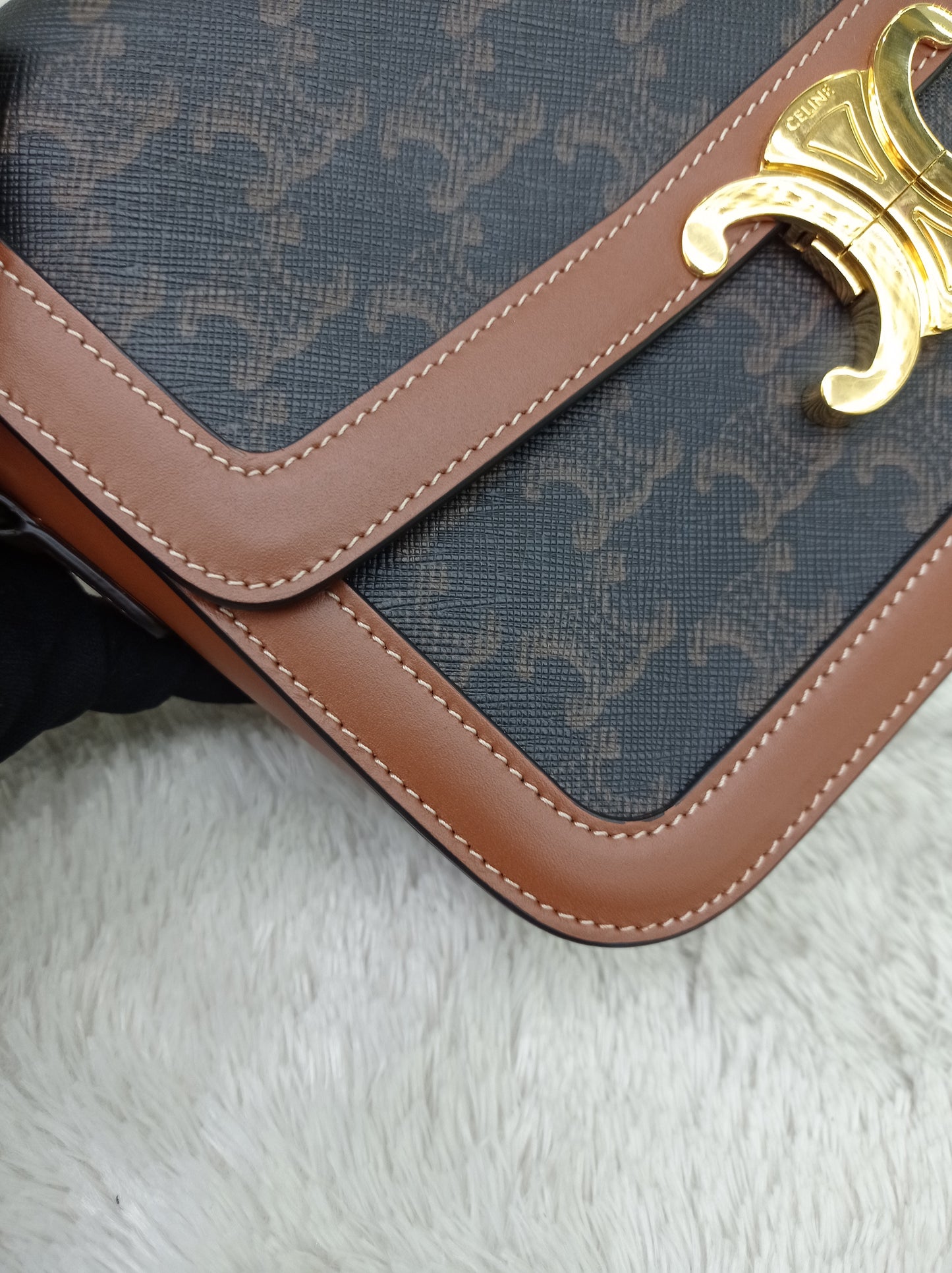 Celine Triomphe Medium Canvas Calfskin Border Tan GHW 2021