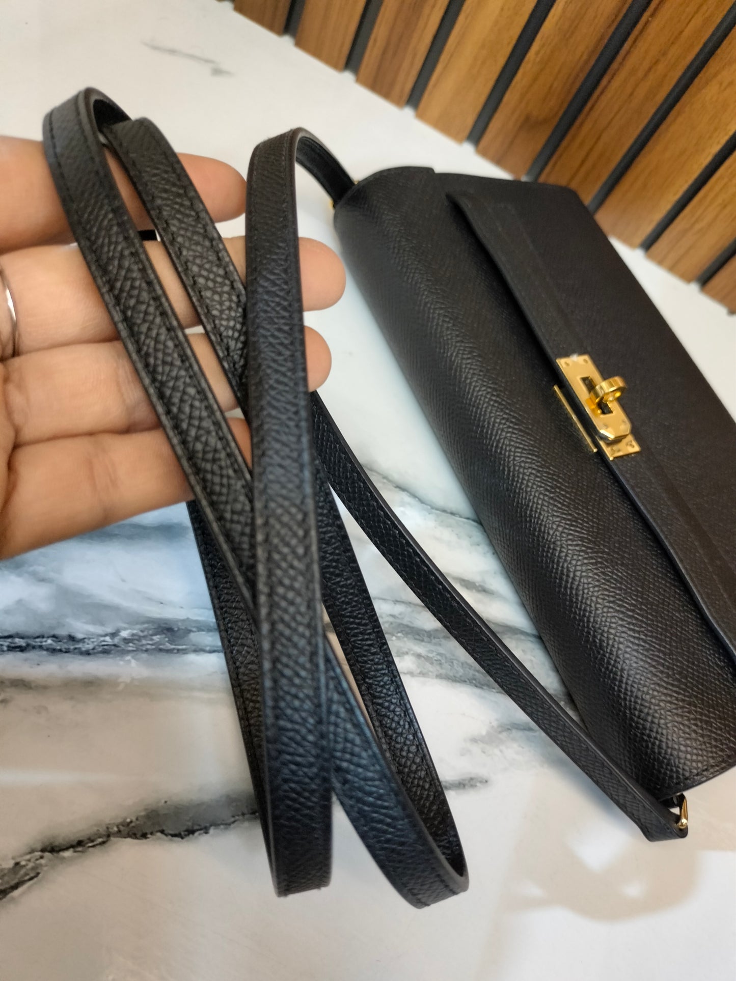 Hermes Kelly To Go Epsom Black GHW #B