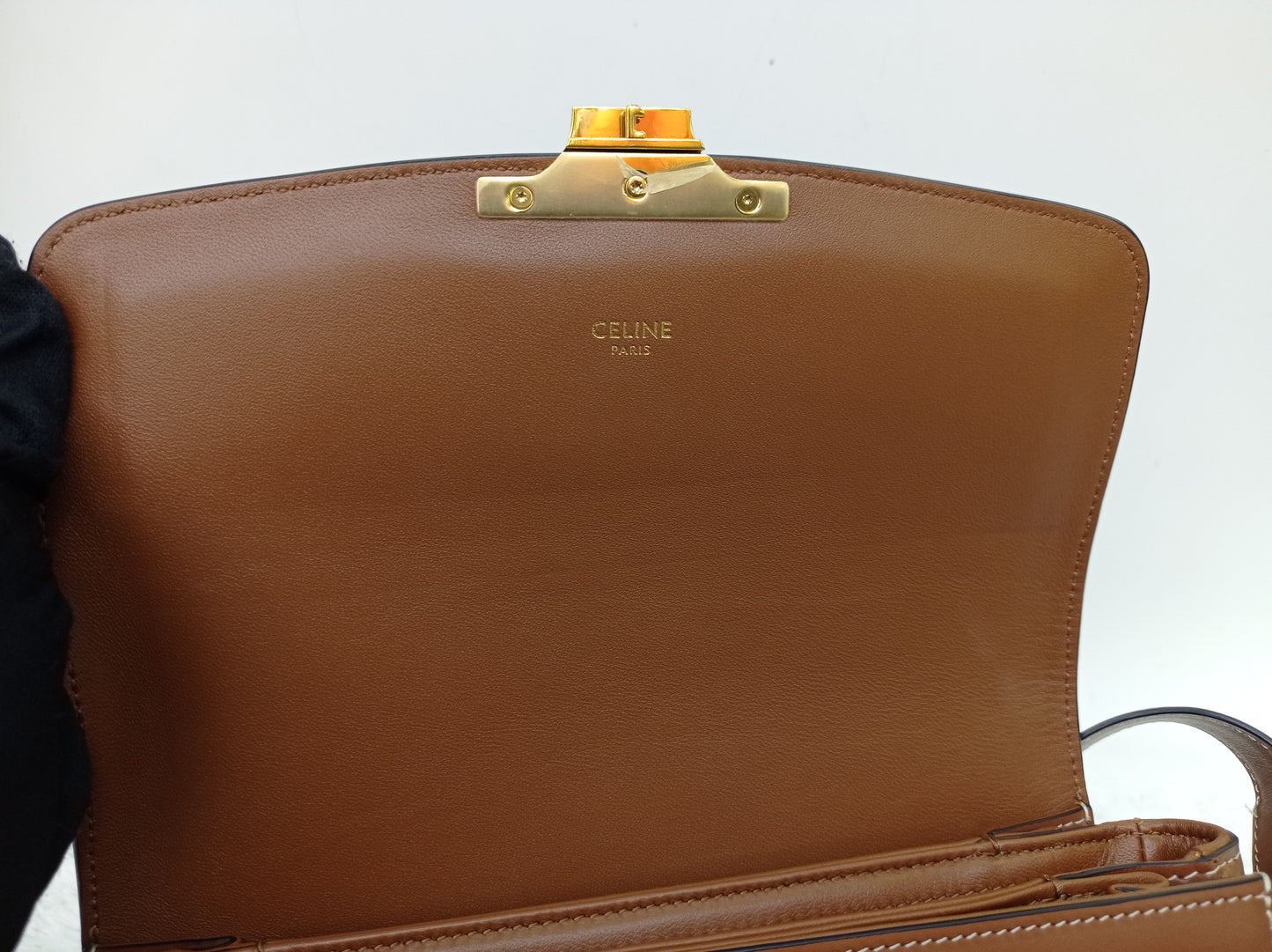 Celine Triomphe Medium Canvas Calfskin Border Tan GHW 2021