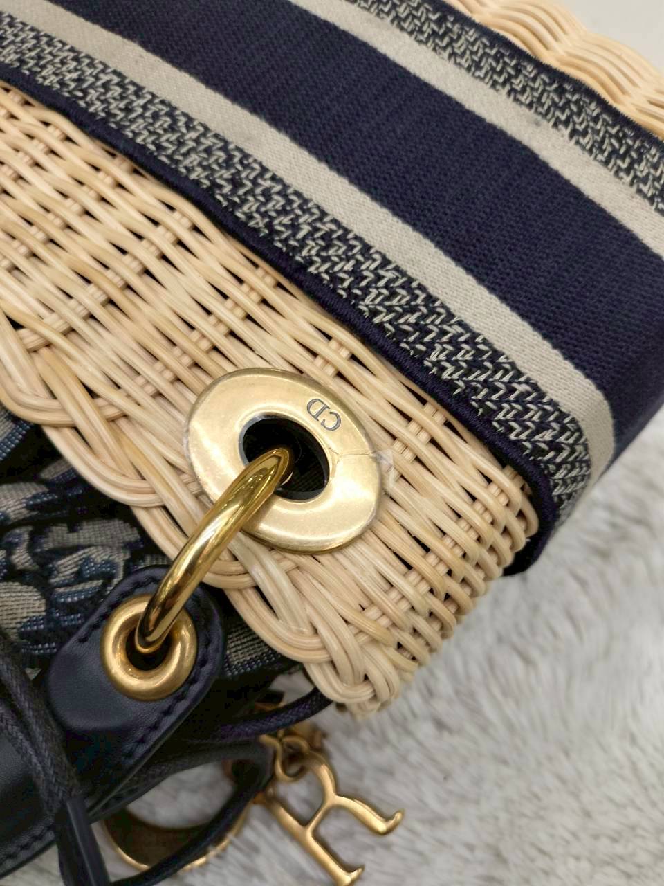 Lady Dior Mini Wicker Rattan Oblique Jacquard Blue Natural GHW 2022
