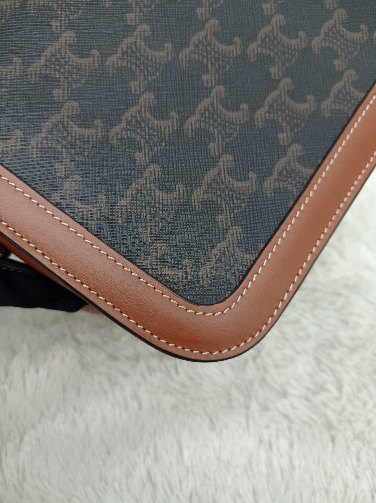 Celine Triomphe Medium Canvas Calfskin Border Tan GHW 2021