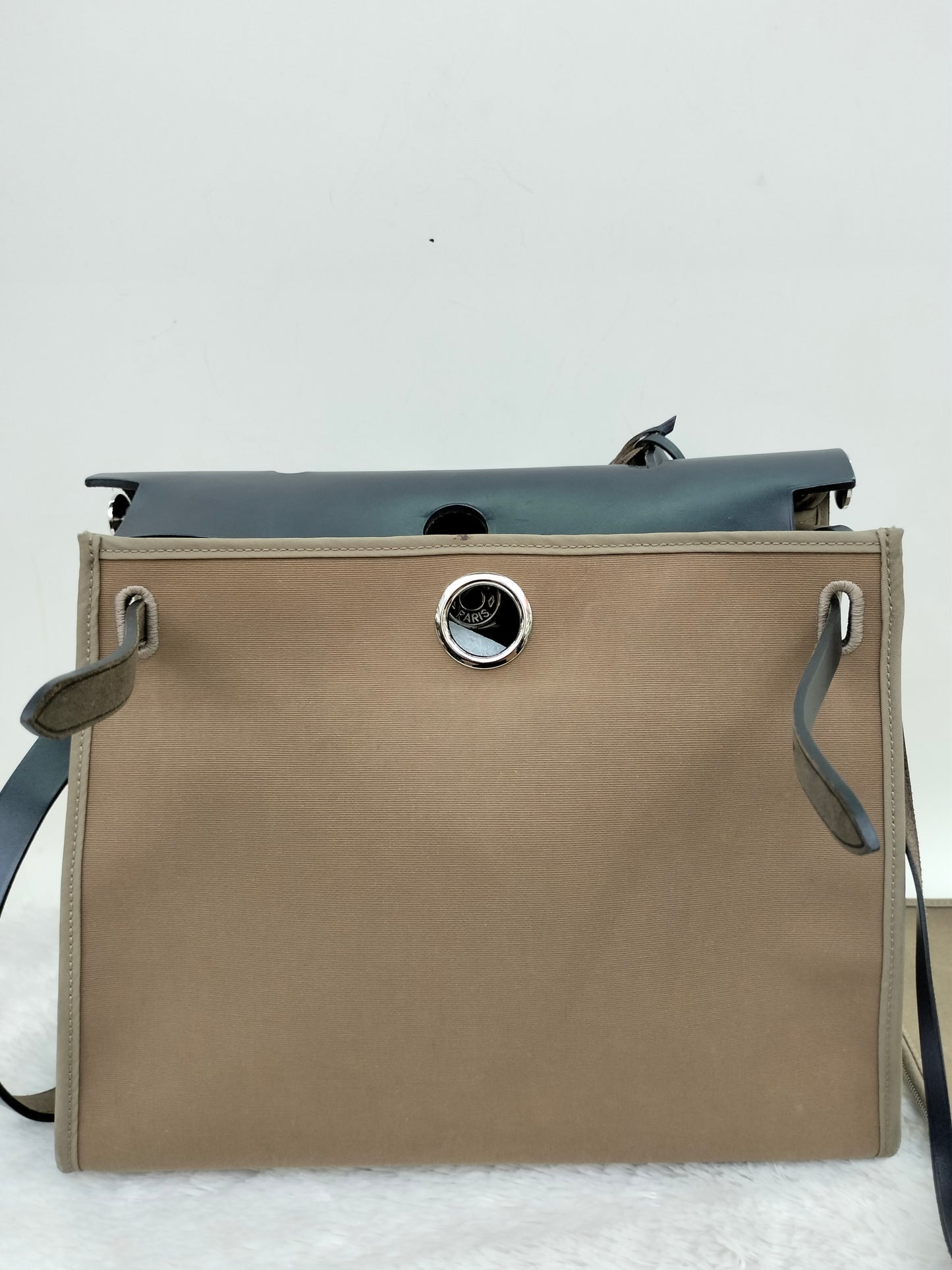 HB31 Zip Canvas Etoupe Flap Bleu Indigo PHW #C