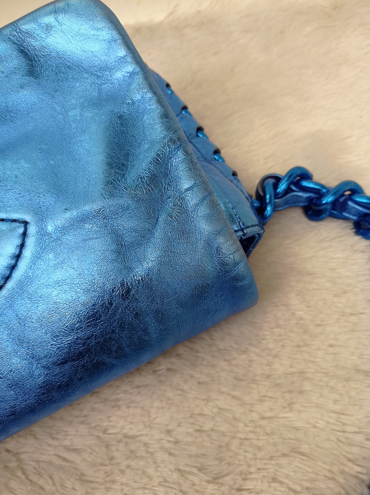 Chanel Modern Chain Flap Cracked Calfskin Metallic Blue #12