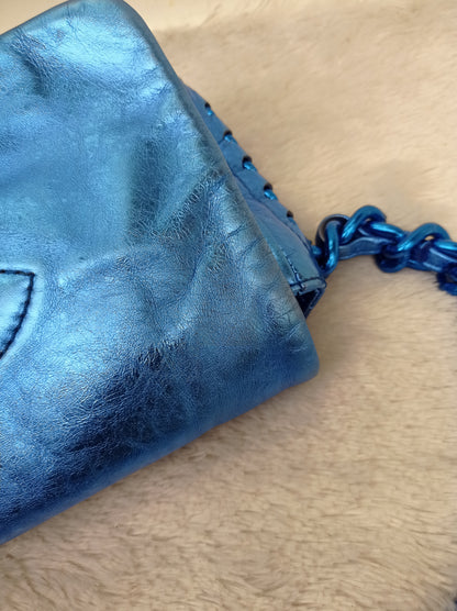 Chanel Modern Chain Flap Cracked Calfskin Metallic Blue #12