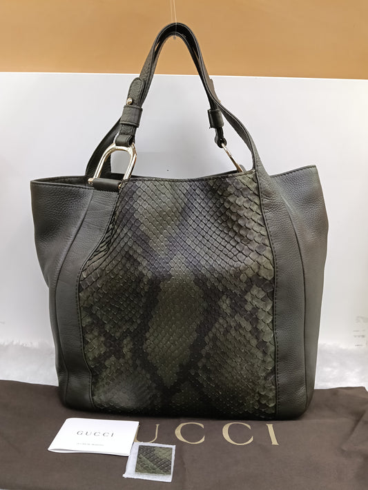 Gucci Tote Greenwich Medium Python Khaki GHW
