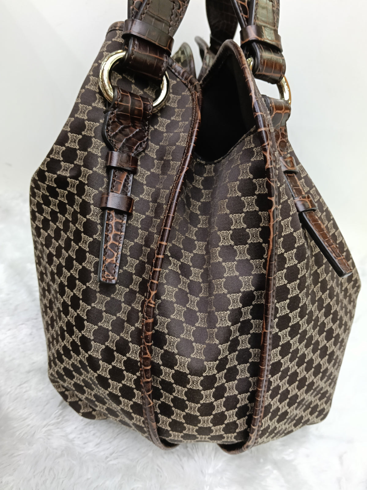 Celine Macadam Bittersweet Large Hobo Croco Embossed Chocolate SHW 2008
