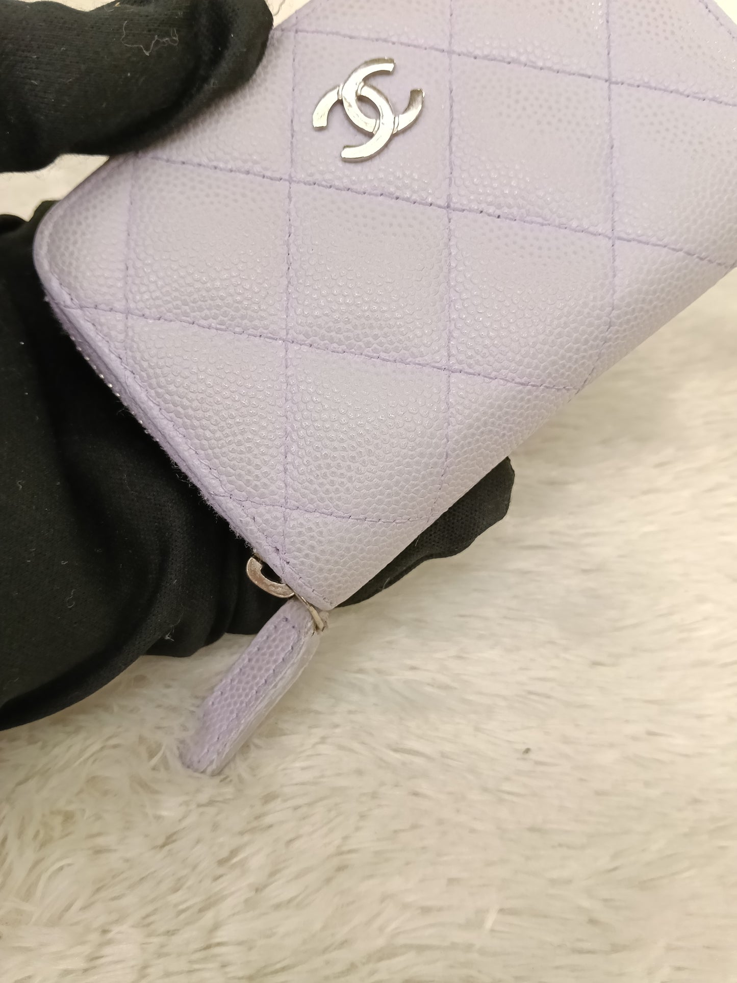 Chanel Zip Around Coin Wallet Purse Caviar Light Purple SHW #31