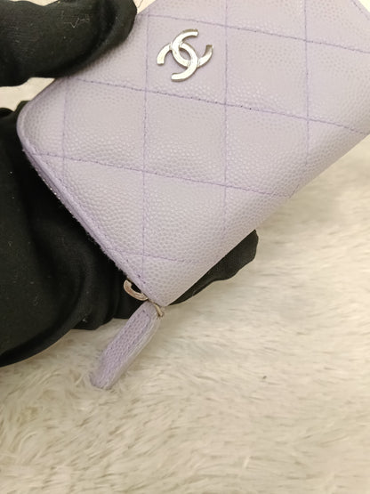 Chanel Zip Around Coin Wallet Purse Caviar Light Purple SHW #31
