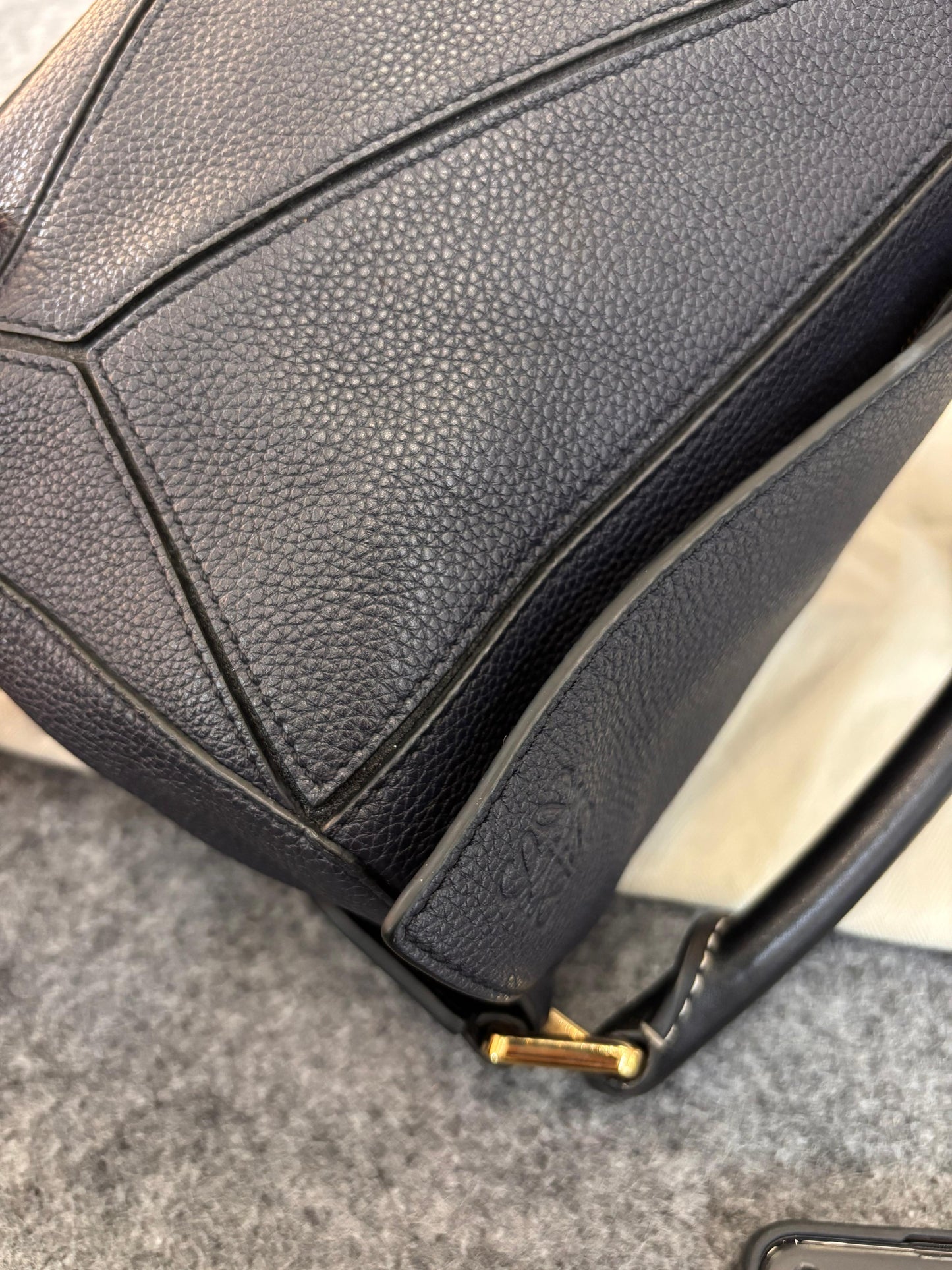 Loewe Puzzle Small Grained Navy Black GHW 2018