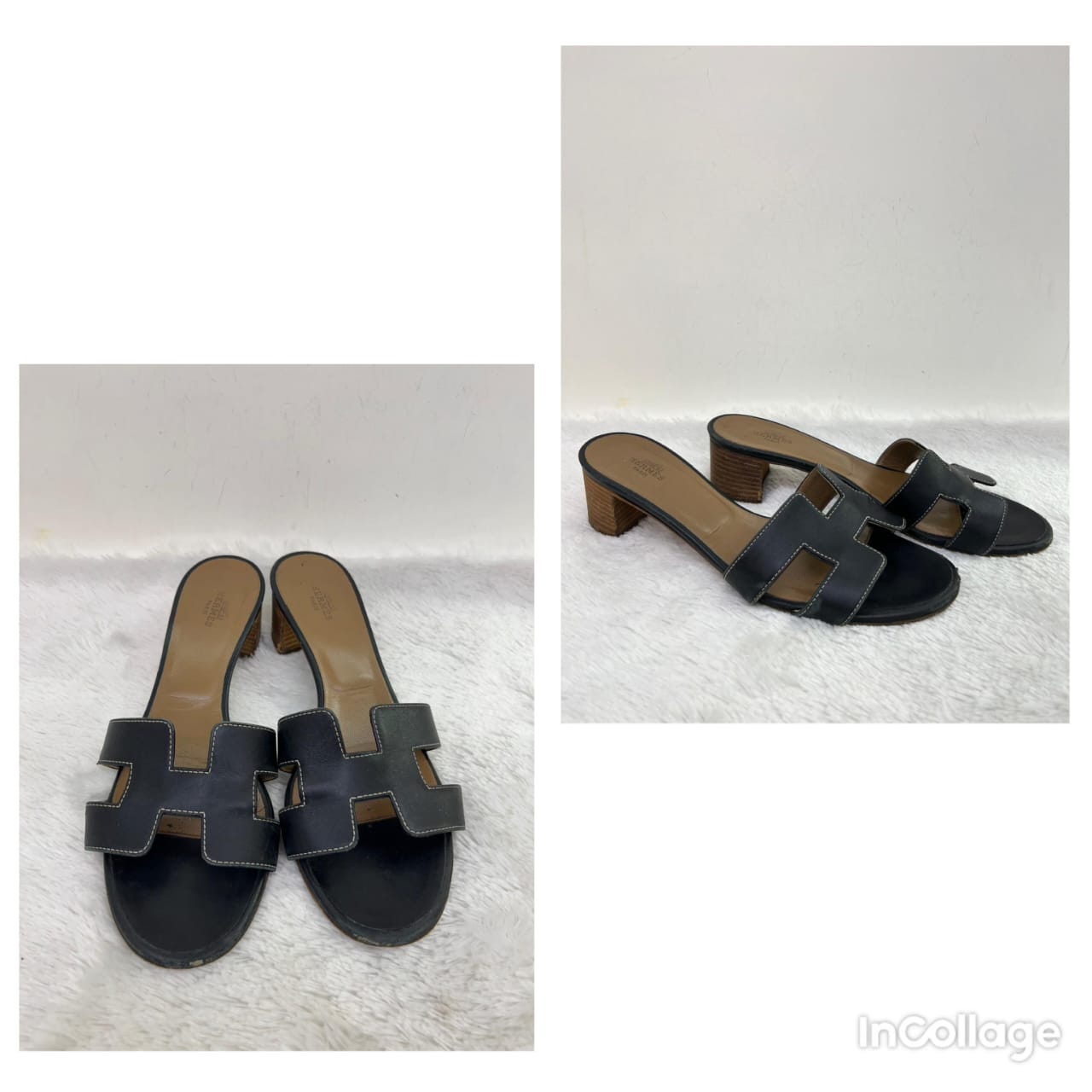 Hermes Sandals Oran Oasis Black Size 37½