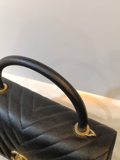 Chanel Coco Handle Medium Chevron Caviar Black GHW #26