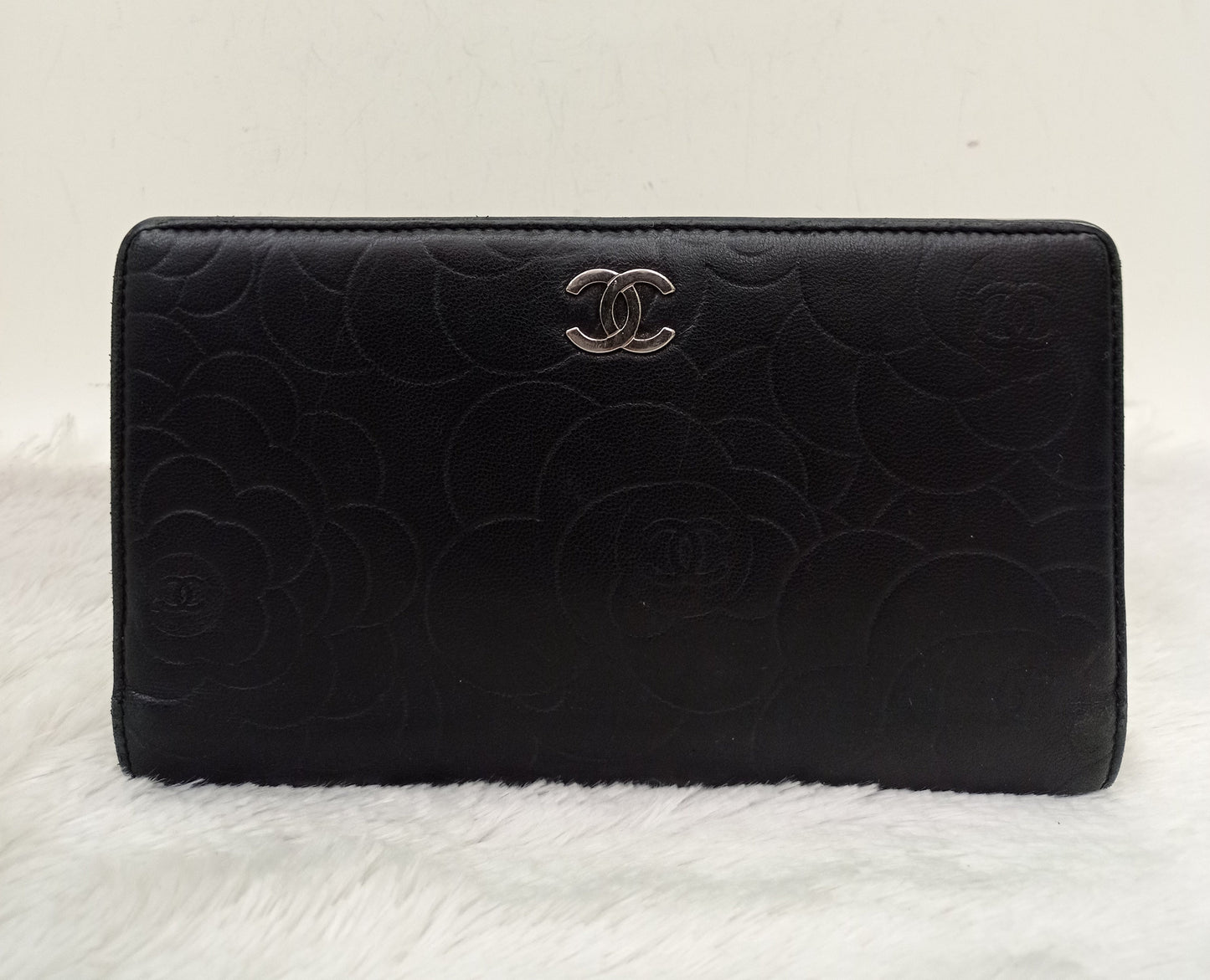 Chanel Timeless Long Flap Wallet Embossed Camellia Black SHW #14