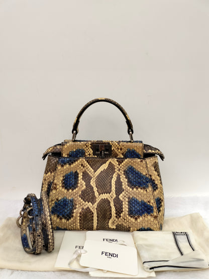 Fendi Peekaboo Mini Python Blue Beige SHW