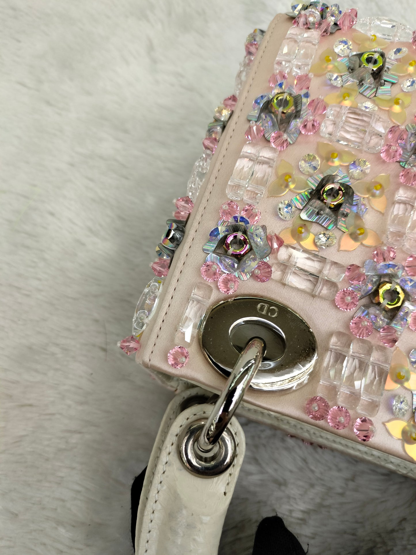 Lady Dior Mini Cannage Crystal Satin Pink Handle Python SHW 2016