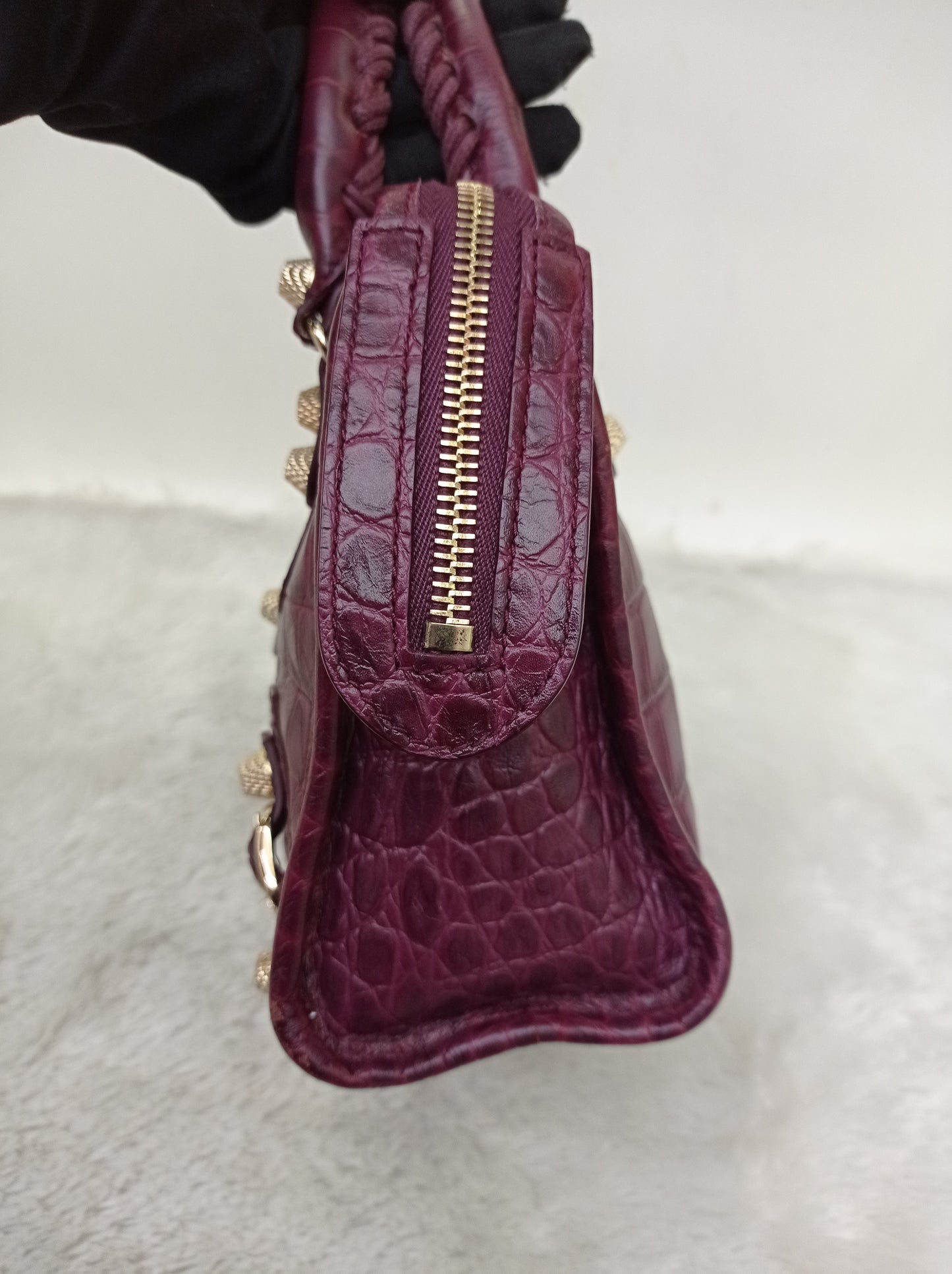 Balenciaga Mini City Giant Croco Burgundy GHW 2016