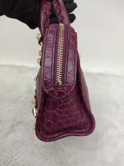 Balenciaga Mini City Giant Croco Burgundy GHW 2016