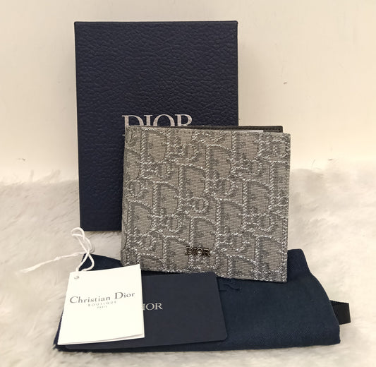 Dior Bifold Wallet Oblique Jacquard Ruthenium Grey Silver