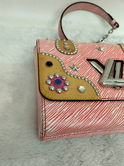 LV Twist MM Epi Studded Denim Red 2017