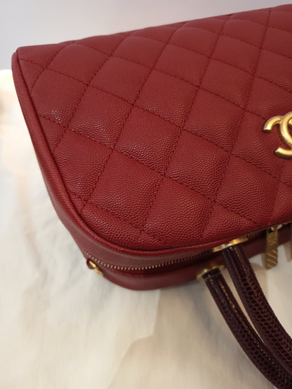 Chanel Bowling Top Handle Lizard Medium Caviar Red GHW #24