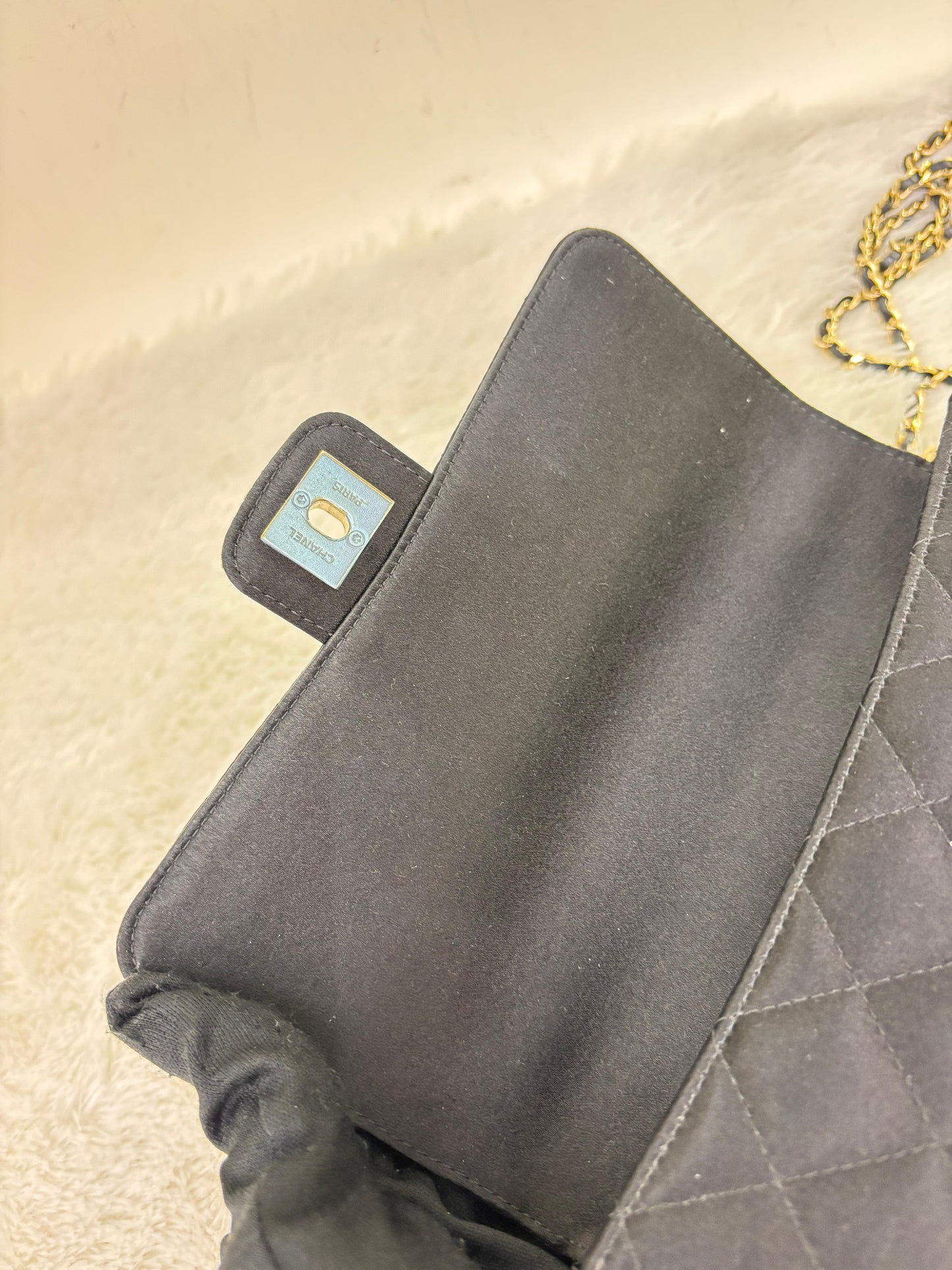Chanel Mini Flap Satin Camellia Black GHW #21