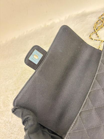 Chanel Mini Flap Satin Camellia Black GHW #21