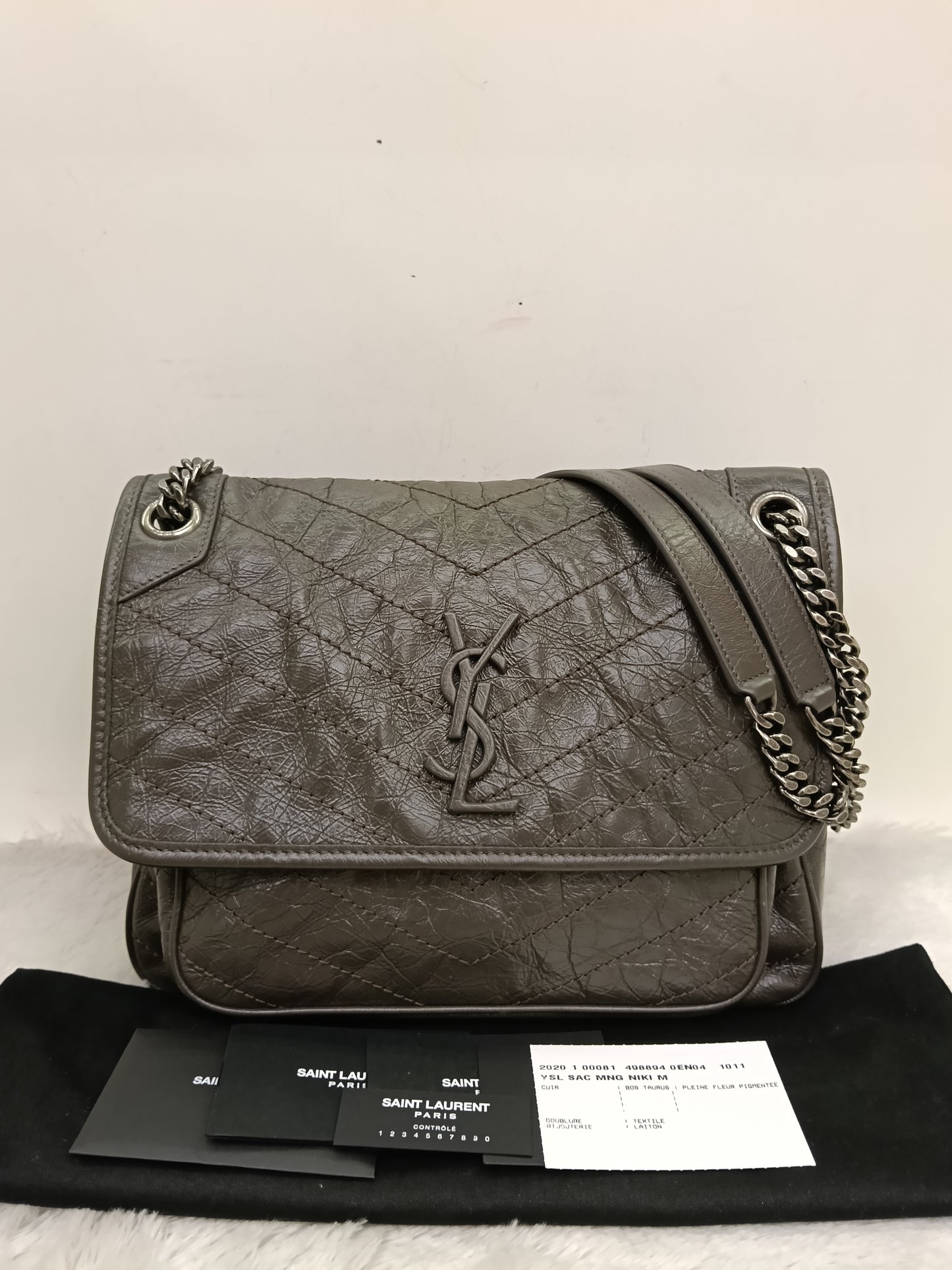 YsL Niki Medium Calfskin Grey RHW 2020