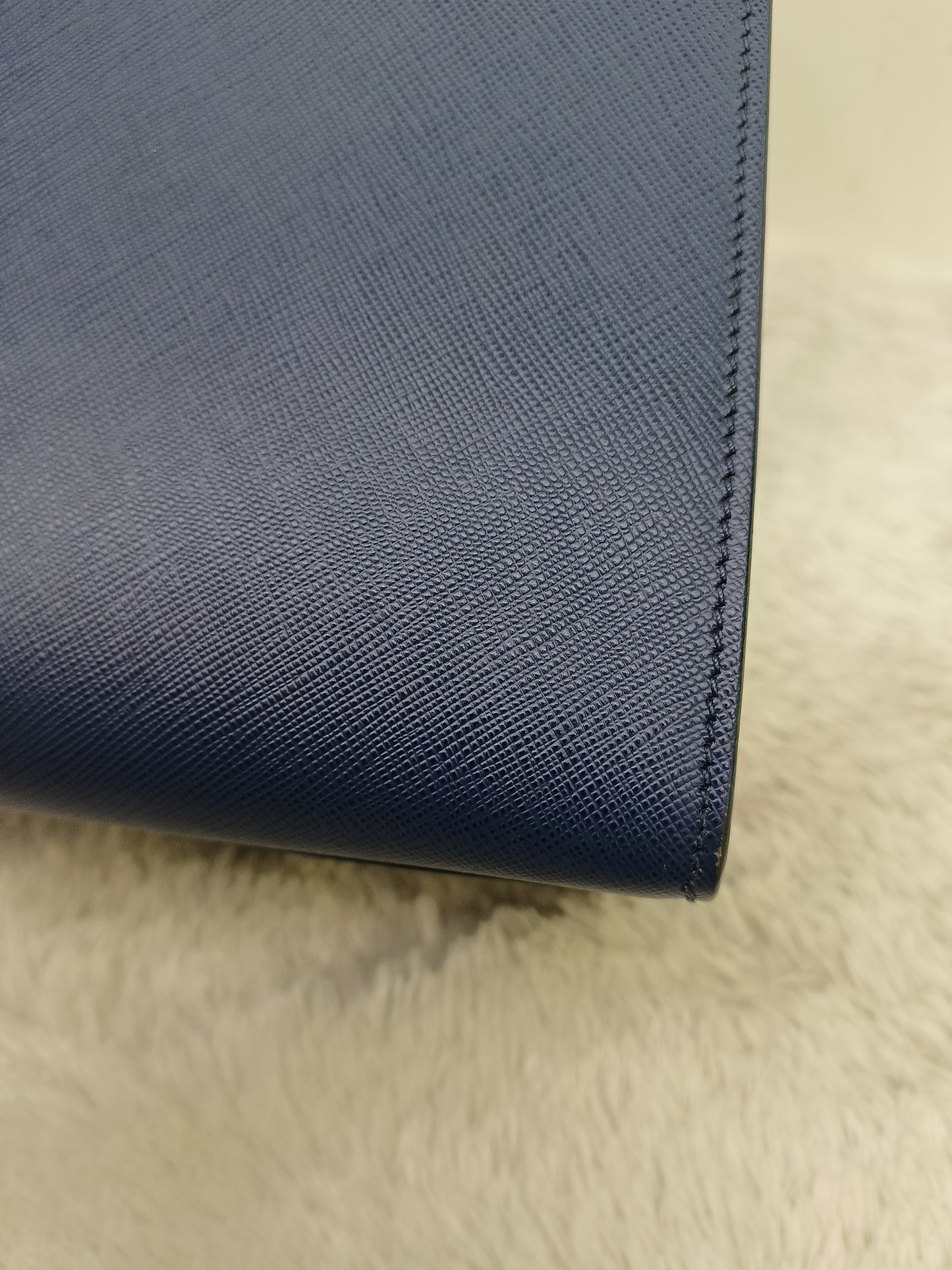 Prada Saffiano Bibliotheque 2 Way Tote Bluette Red GHW