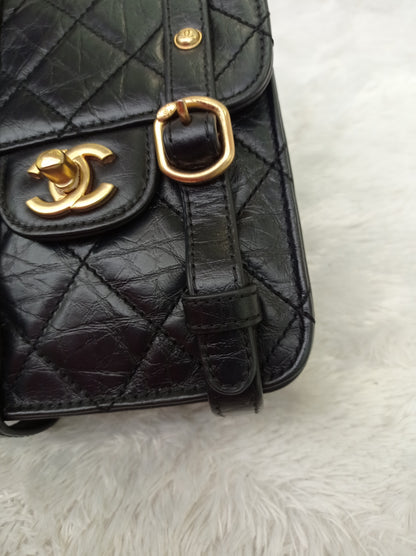 Chanel City School Flap Mini Messenger Calfskin Black GHW (CHIP)