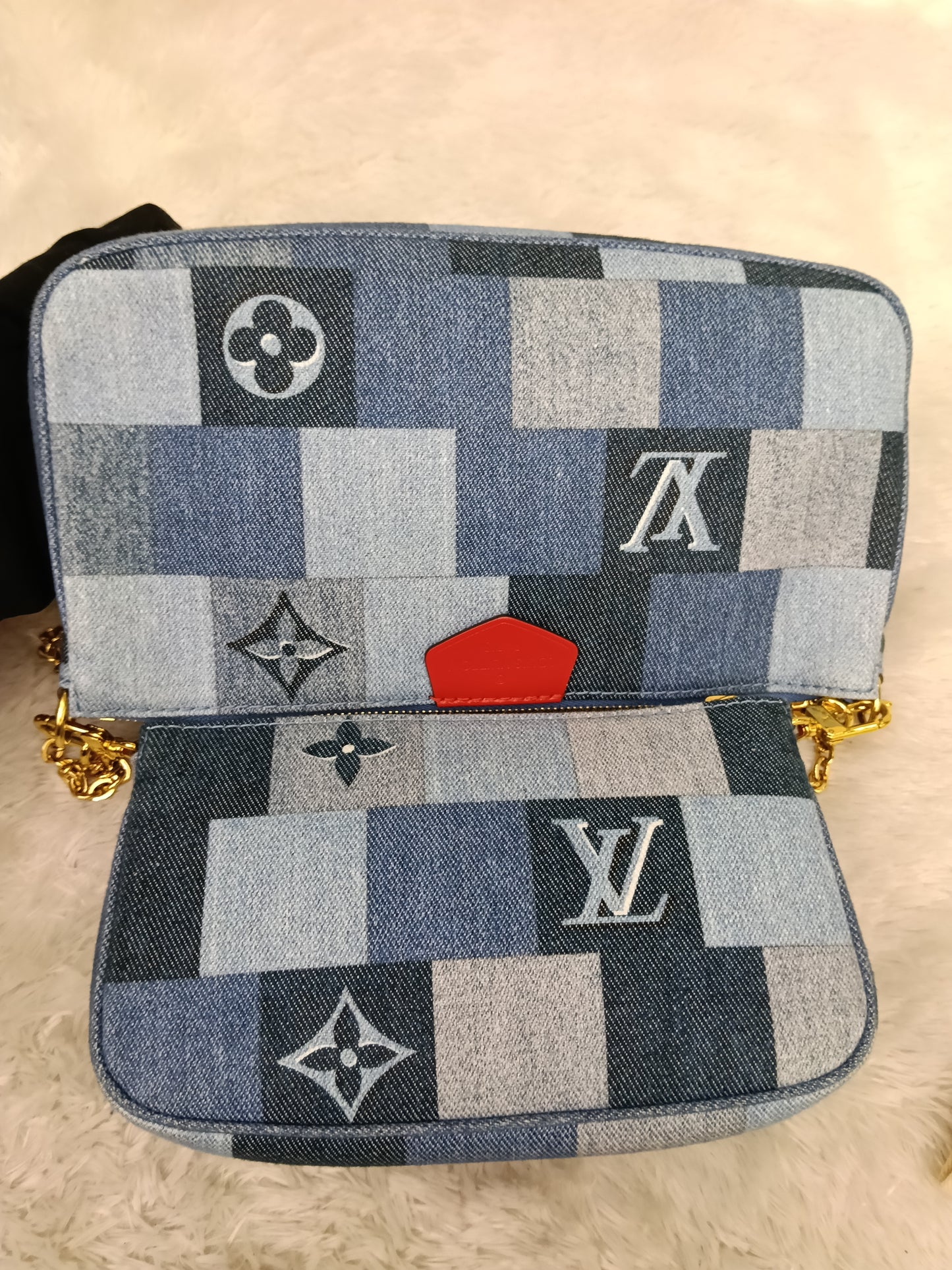 LV Multi Pochette Accessories Monogram Denim Blue Rouge 2019