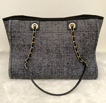 Chanel Deauville Small Tweed Black Navy LGHW (CHIP)