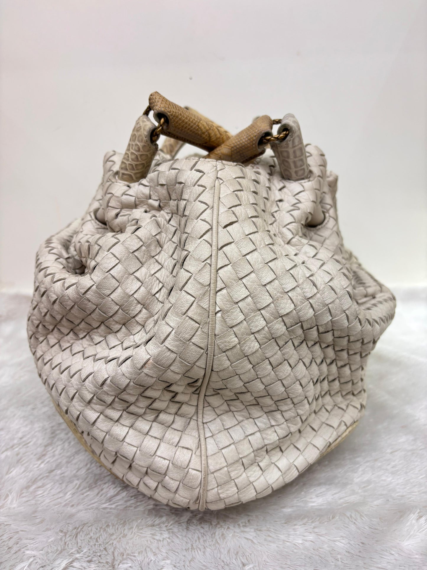 Bottega Veneta Oversized Hobo Lizard and Crocodile Trim Blanco RGHW 2008