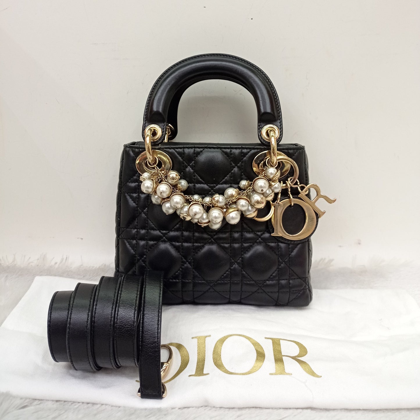 Lady Dior Mini Lamb Pearl Embellished Black GHW 2010