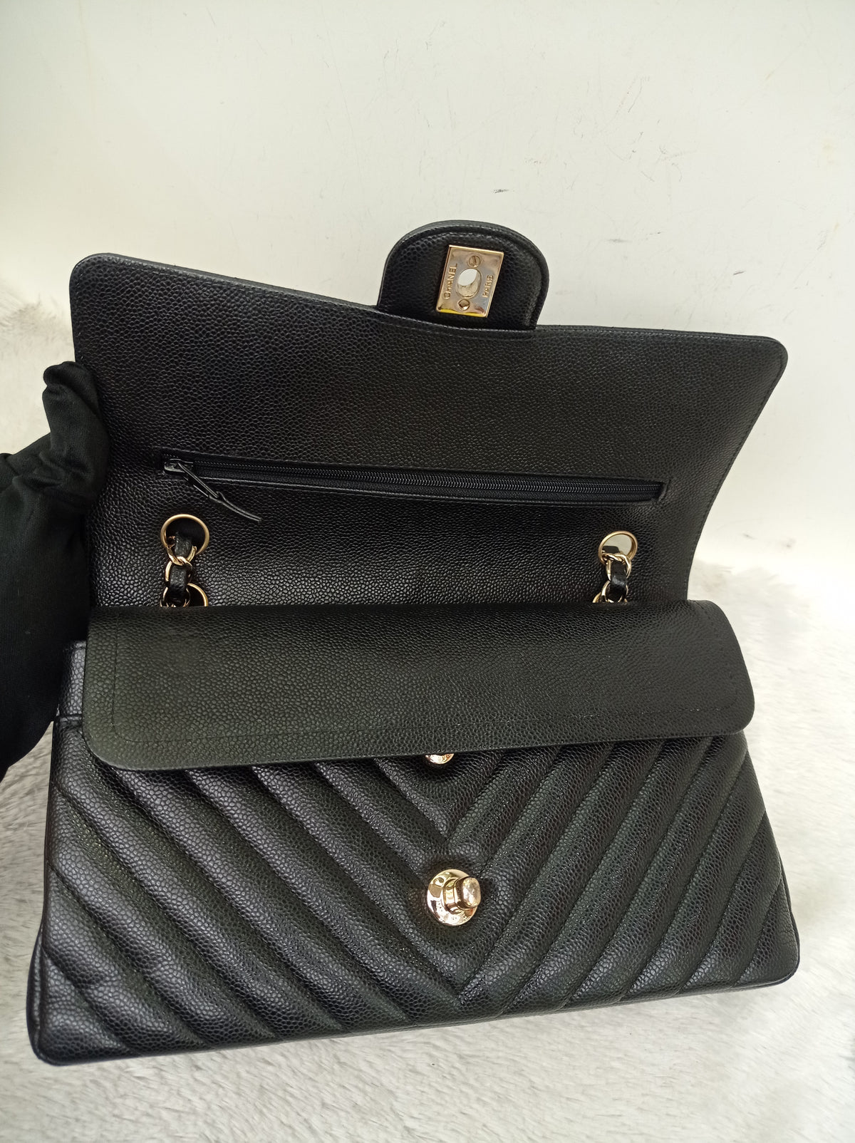 Chanel Medium Chevron Caviar Black GHW DF #30