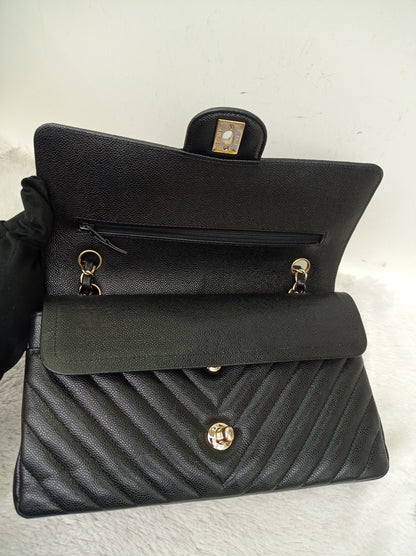 Chanel Medium Chevron Caviar Black GHW DF #30