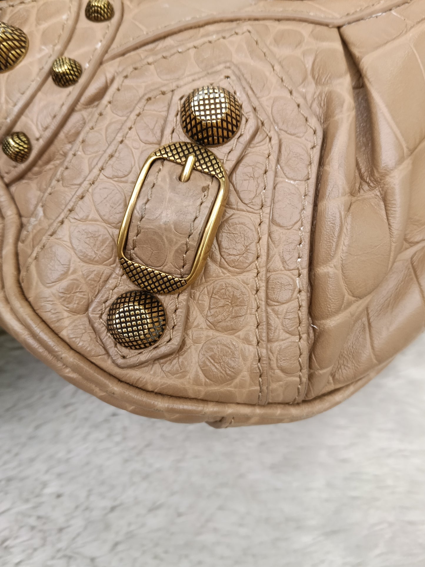 Balenciaga Le Cagole XS Croco Embossed Nude RGHW 2023