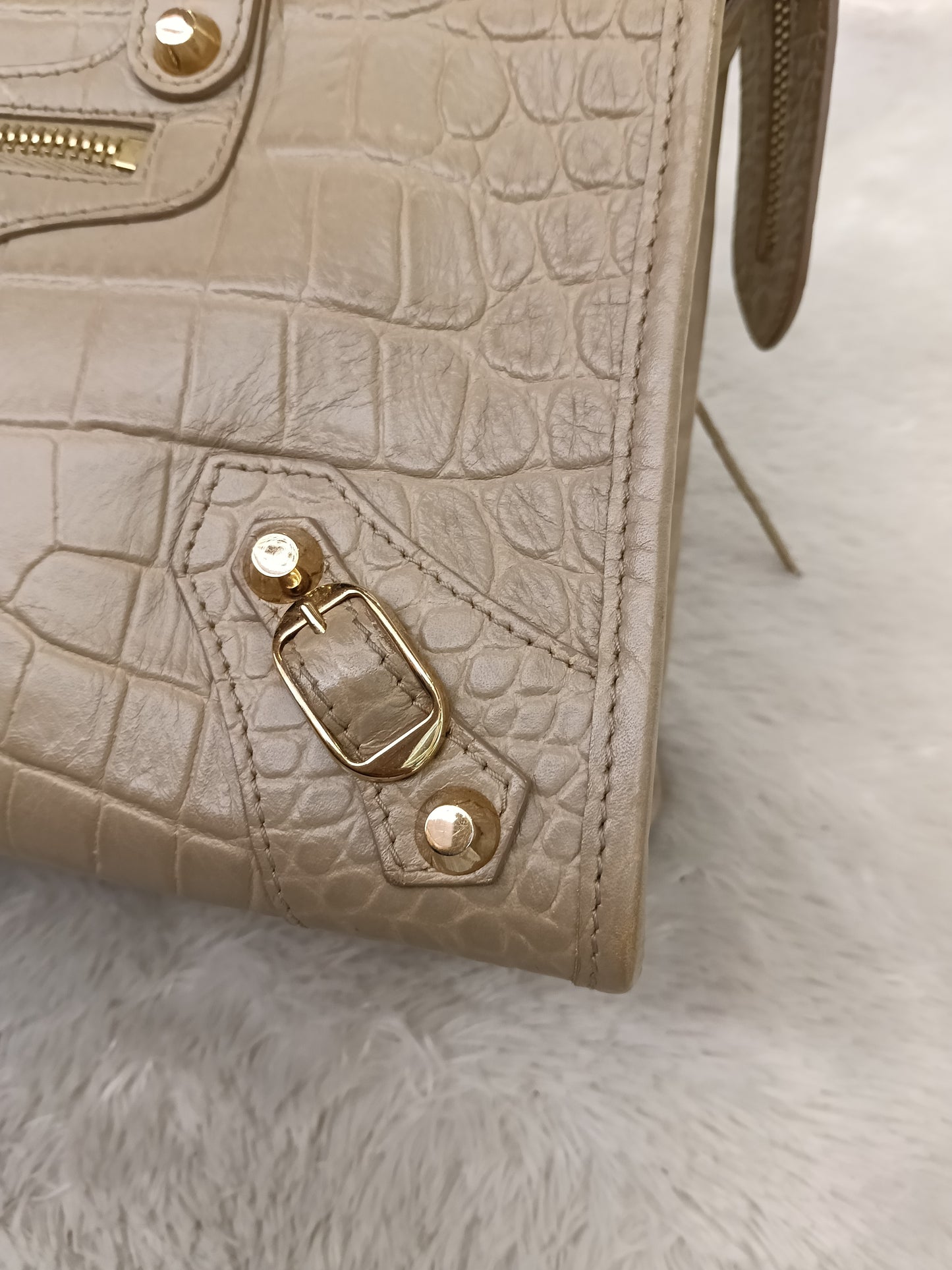 Balenciaga Small City Classic Croco Beige GHW 2018