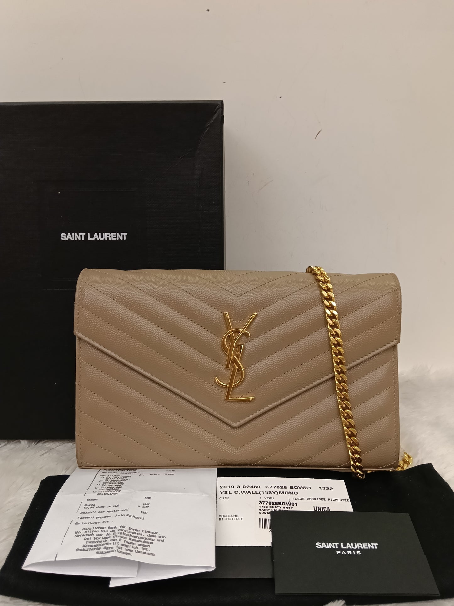 YsL WOC 22 Cassandre Chevron Grained Dusty Grey GHW 2019