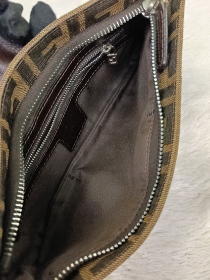 Fendi Pochette Flap Tobacco Zucca Canvas Brown SHW