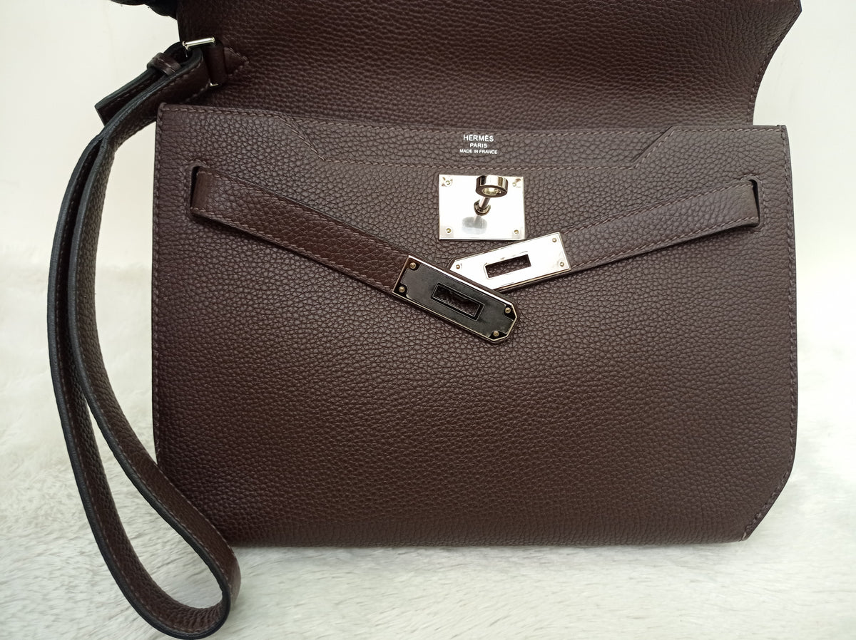 Hermes Kelly Depeche Pochette 25 Togo Ebene PHW #Y
